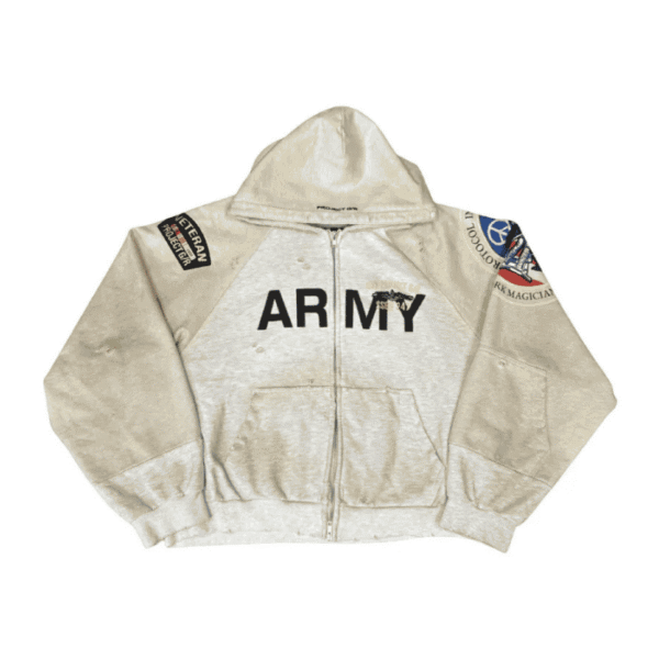 Beige Reconstructed NYC Folded-Zip Up Hoodie