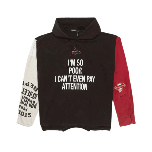 Black Red Project GR Im So Poor Reconstructed Hoodie