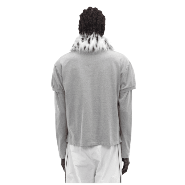 Protocol-Index-Gray-Layered-Fur-Collar-Polo-Back Protocol Index Gray Layered Fur Collar Polo Back