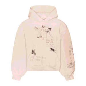 Hand Drawing Washed Hoodie Cream